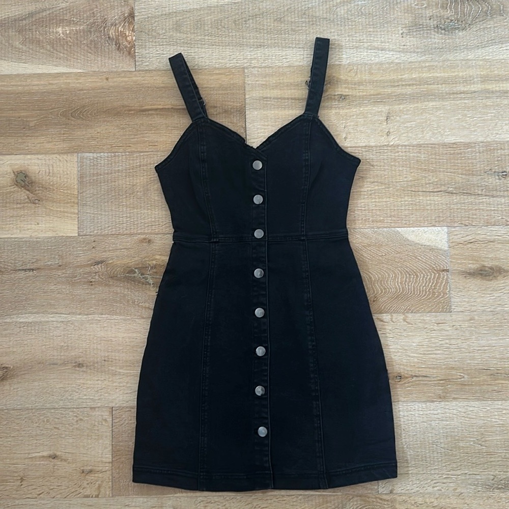 Forever 21 Black Denim Jean Button Down Tank Mini Dress S NWT